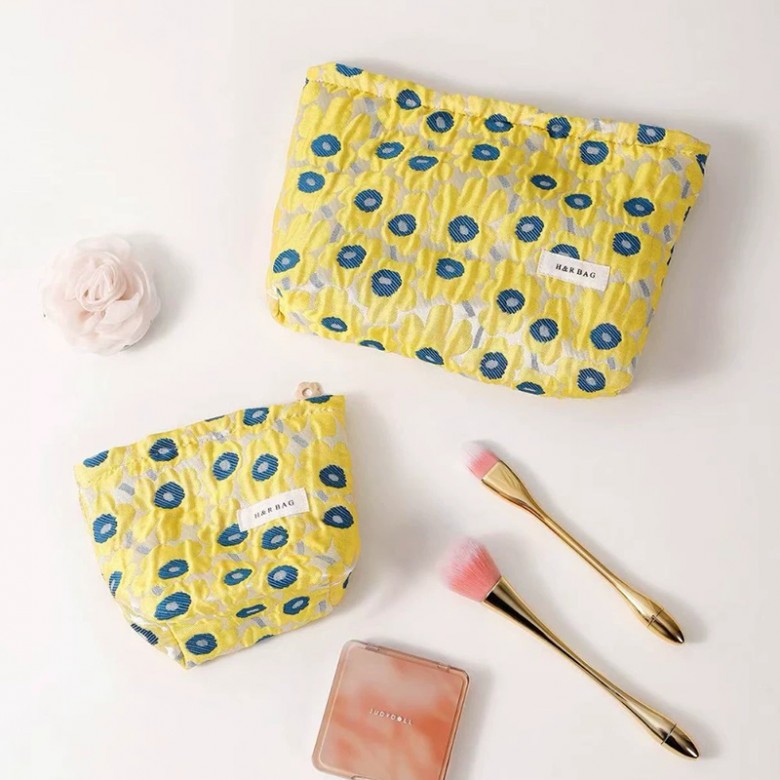 Yellow Floral Jacquard Makeup Bag Yellow Floral Jacquard Makeup Bag