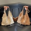 Boho Hollow Woven Drawstring Shoulder Bag with Tassel