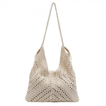 Boho Hollow Woven Drawstring Shoulder Bag with Tassel