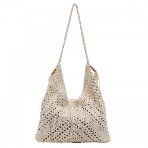 Boho Hollow Woven Drawstring Shoulder Bag with Tassel