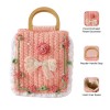 Handmade Crochet Camellia Handbag with Wooden Handle