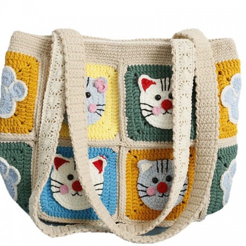 Handmade Crochet Cat Tote Shoulder Bag