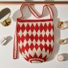 Handmade Crochet Red Diamond Shoulder Tote Bag