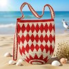Handmade Crochet Red Diamond Shoulder Tote Bag
