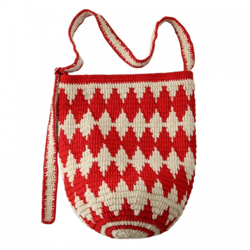 Handmade Crochet Red Diamond Shoulder Tote Bag