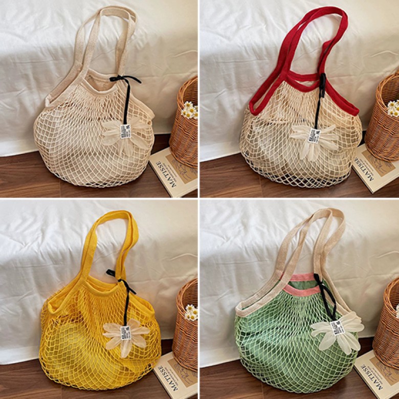 Hollow Knit Floral Tote Bag