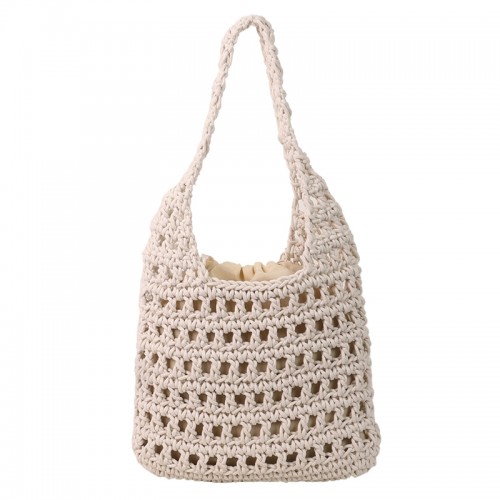Hollow Woven Drawstring Tote Shoulder Bag