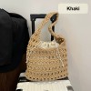 Hollow Woven Drawstring Tote Shoulder Bag