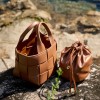 Handwoven Leather Basket Bucket Crossbody Bag
