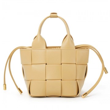 Handwoven Leather Basket Bucket Crossbody Bag