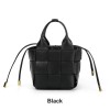 Handwoven Leather Basket Bucket Crossbody Bag