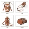 Hollow Leather Drawstring Bucket Crossbody Phone Bag