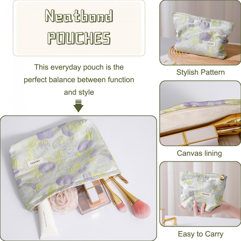 Fresh Green Purple Floral Makeup Pouch Fresh Green Purple Floral Makeup Pouch