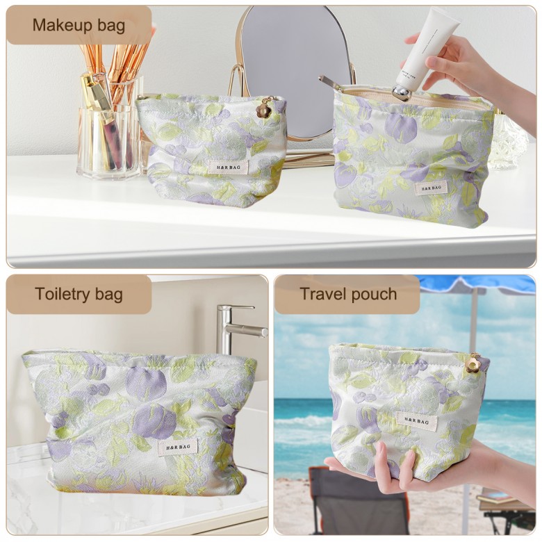 Fresh Green Purple Floral Makeup Pouch Fresh Green Purple Floral Makeup Pouch