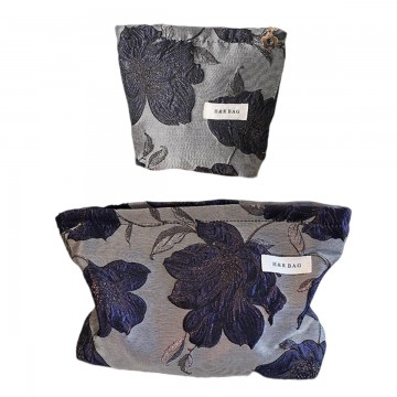 Dark Blue Floral Makeup Pouch