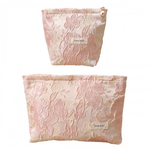 Embossed Pink Floral Makeup Pouch