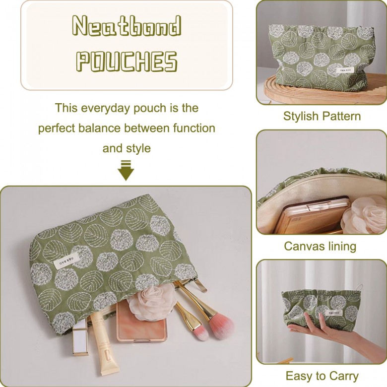 Forest Green Floral Embroidered Makeup Pouch Forest Green Floral Embroidered Makeup Pouch