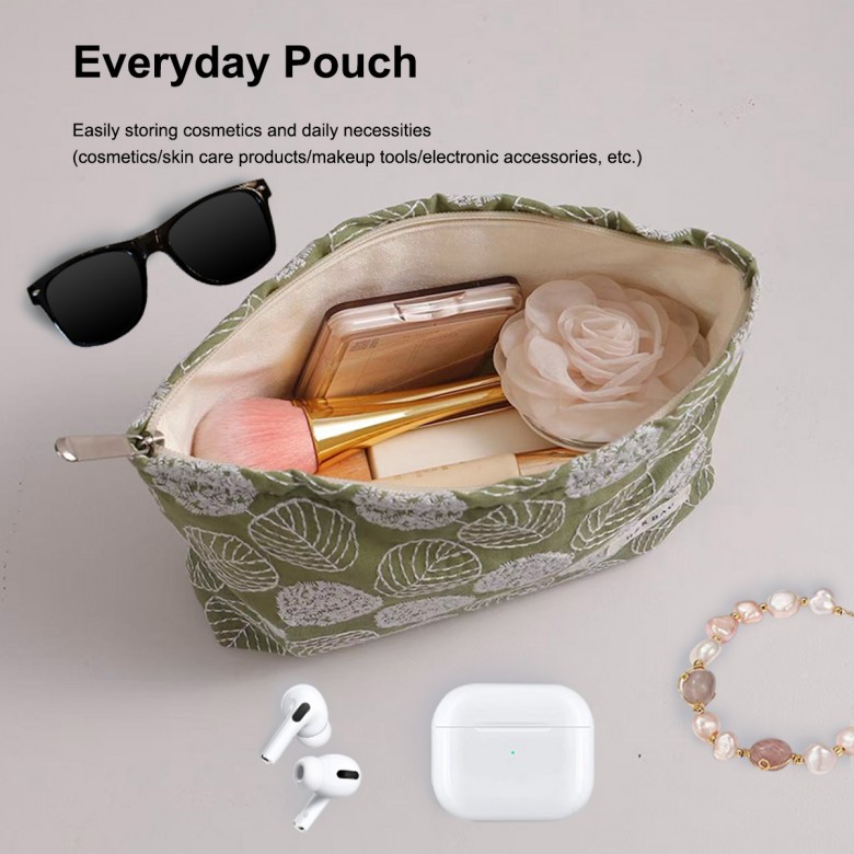 Forest Green Floral Embroidered Makeup Pouch Forest Green Floral Embroidered Makeup Pouch