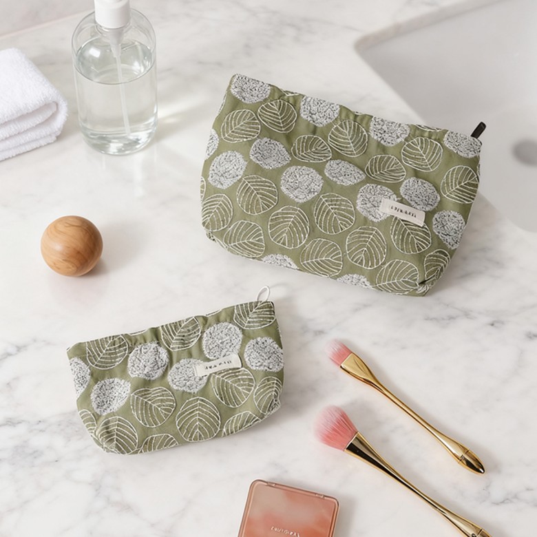 Forest Green Floral Embroidered Makeup Pouch Forest Green Floral Embroidered Makeup Pouch
