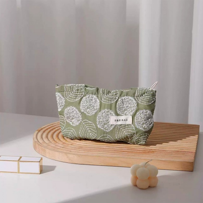 Forest Green Floral Embroidered Makeup Pouch Forest Green Floral Embroidered Makeup Pouch