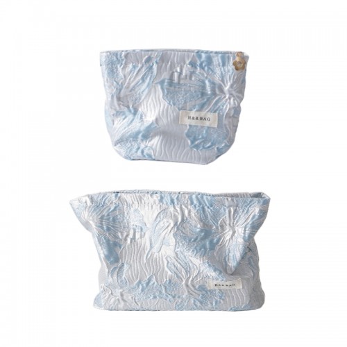 Blue Floral Makeup Bag Set 2PCS