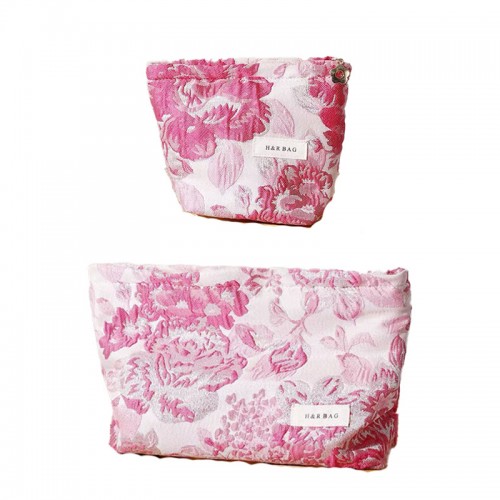 Floral Embroidered Canvas Cosmetic Bag