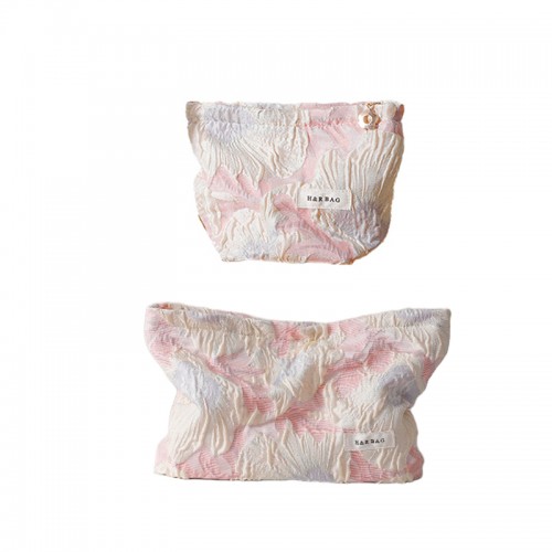Pink Floral Canvas Makeup Bag Set 2PCS