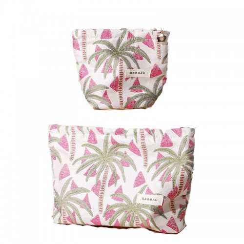 Summer Embroidered Canvas Cosmetic Pouch
