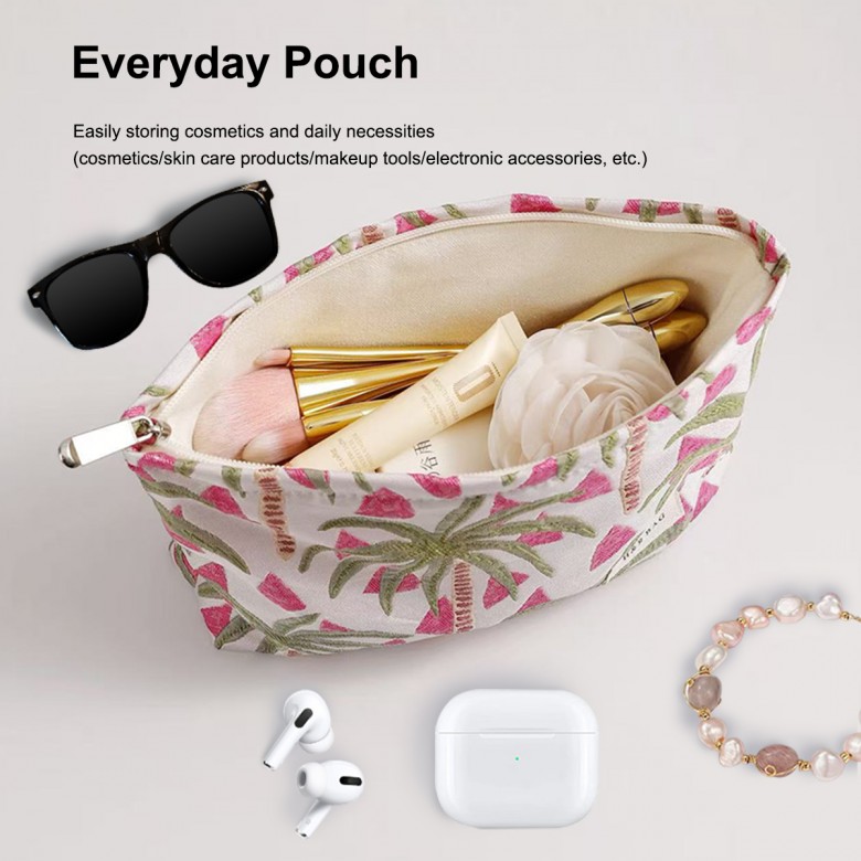 Summer Embroidered Canvas Cosmetic Pouch Summer Embroidered Canvas Cosmetic Pouch