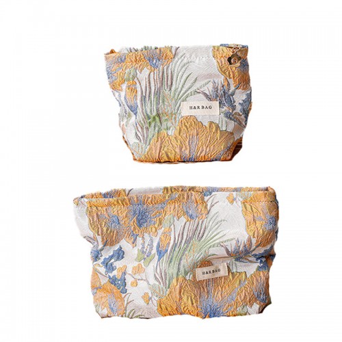 Yellow Floral Makeup Bag Set 2PCS