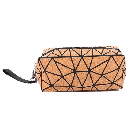 Eco-Friendly Geometric Cork Clutch Cosmetic Bag
