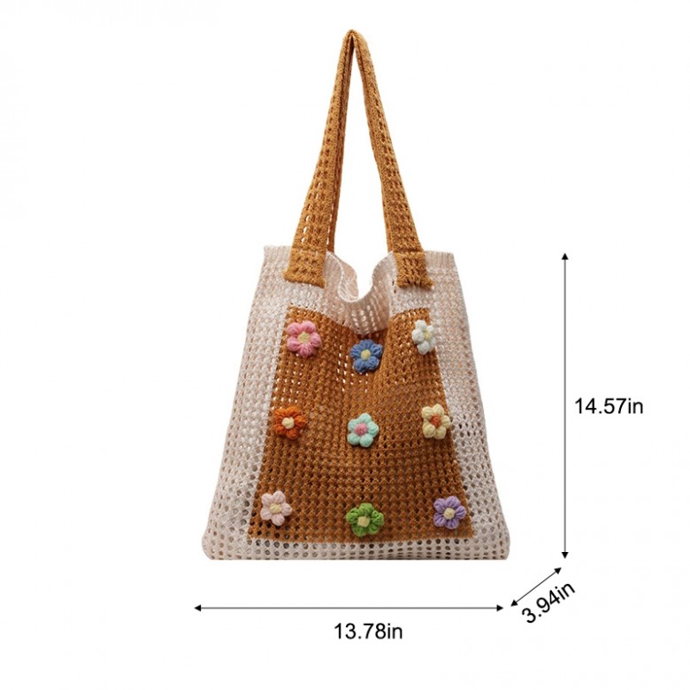 Bohemian Color-Block Knit Hollow Shoulder Bag