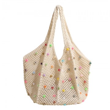 Colorful Candy Bead Knit Hollow Shoulder Bag