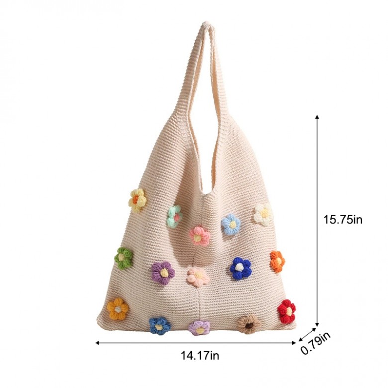 Colorful Cotton Floral Knit Tote Shoulder Bag