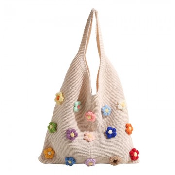Colorful Cotton Floral Knit Tote Shoulder Bag