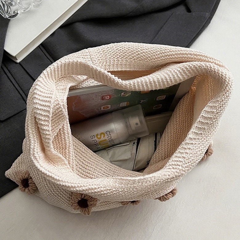 Colorful Cotton Floral Knit Tote Shoulder Bag