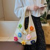 Hollow Knit Shoulder Bag with 3D Flower