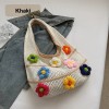 Hollow Knit Shoulder Bag with 3D Flower