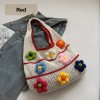 Hollow Knit Shoulder Bag with 3D Flower