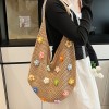 Knitted Floral Tote Shoulder Bag