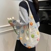 Knitted Floral Tote Shoulder Bag