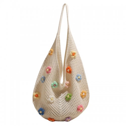 Knitted Floral Tote Shoulder Bag
