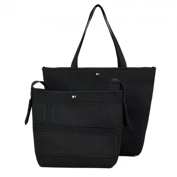 Black Fly-Knit Tote Shoulder Bag