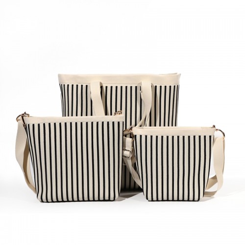 Black Striped Tote Knit Crossbody Sling Bag
