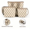 Brown Triangle Check Knit Tote Shoulder Bag