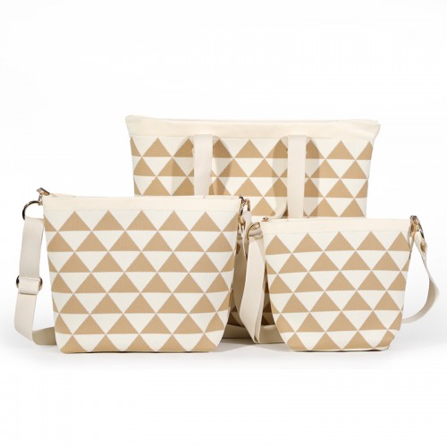 Brown Triangle Check Knit Tote Shoulder Bag