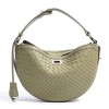 Genuine Leather Woven Crescent Shoulder Bag