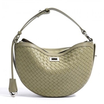 Genuine Leather Woven Crescent Shoulder Bag