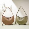 Genuine Leather Woven Crescent Shoulder Bag