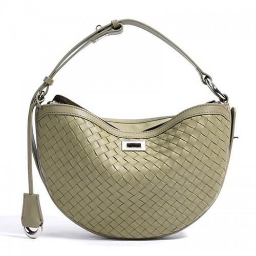 Genuine Leather Woven Crescent Shoulder Bag